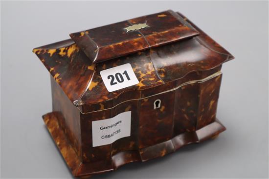 A Georgian tortoiseshell tea caddy, height 13cm